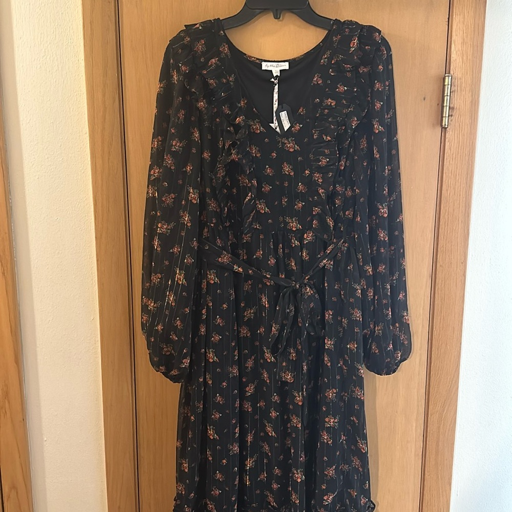 By the River Women’s Floral Ruffle Maxi Dress Cottagecore New Black Size Large